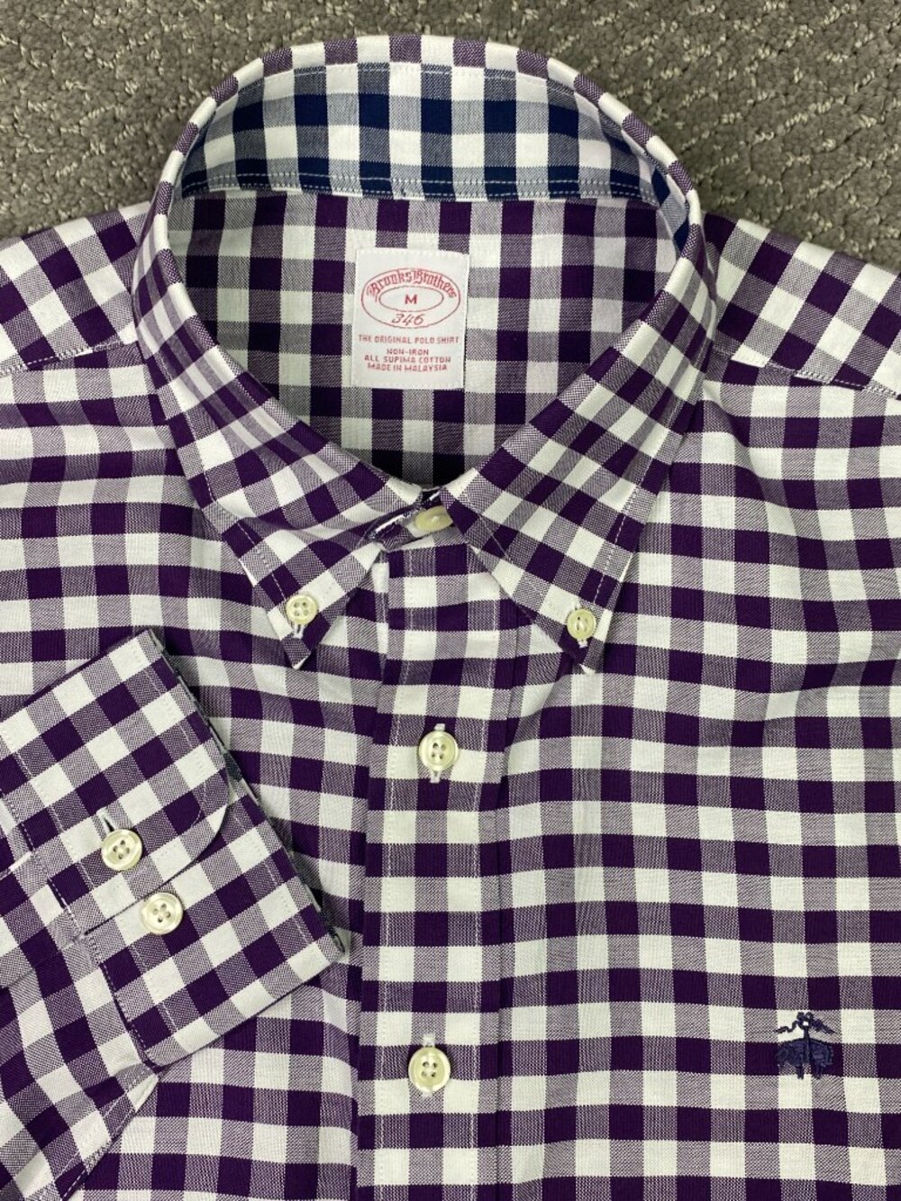 Brooks Brothers Pinpoint Oxford Shirt Men Medium Purple White Button Down OCBD